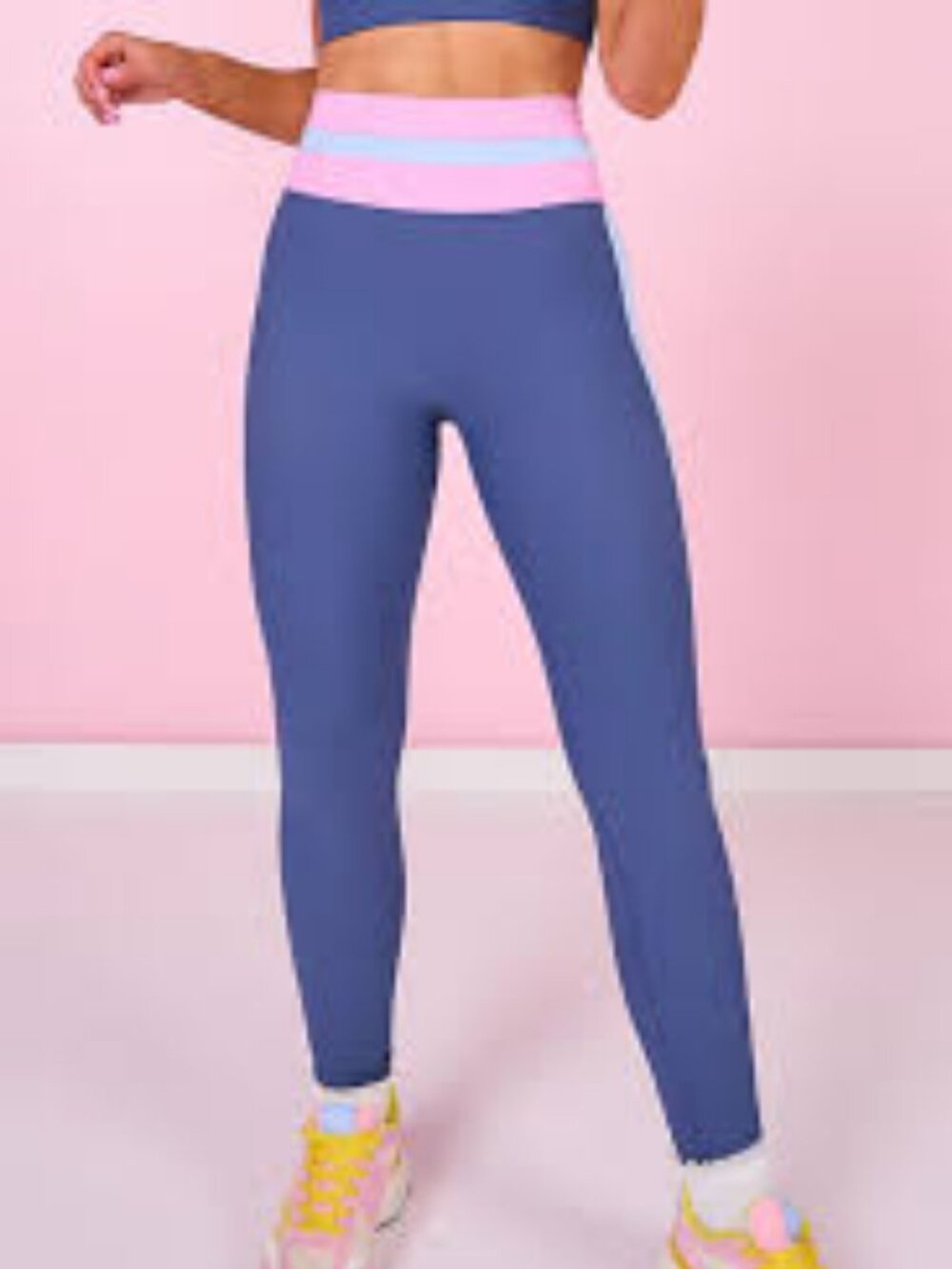 SSYS the Label Ribbed Leggings Pink and Blue High Waist Colorblock Leggings